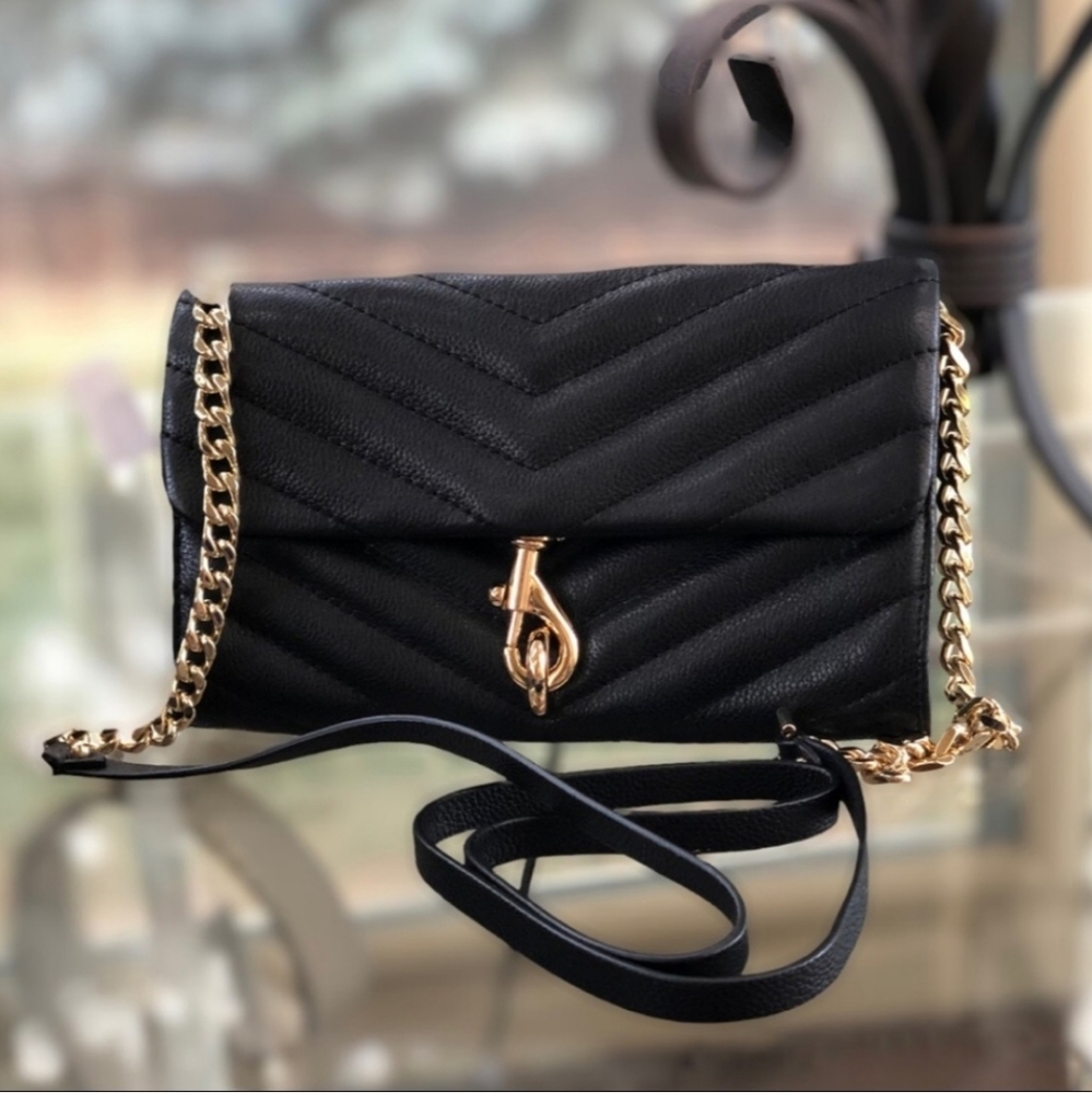 Rebecca Minkoff Edie Quilted Wallet on a Chain. Black.